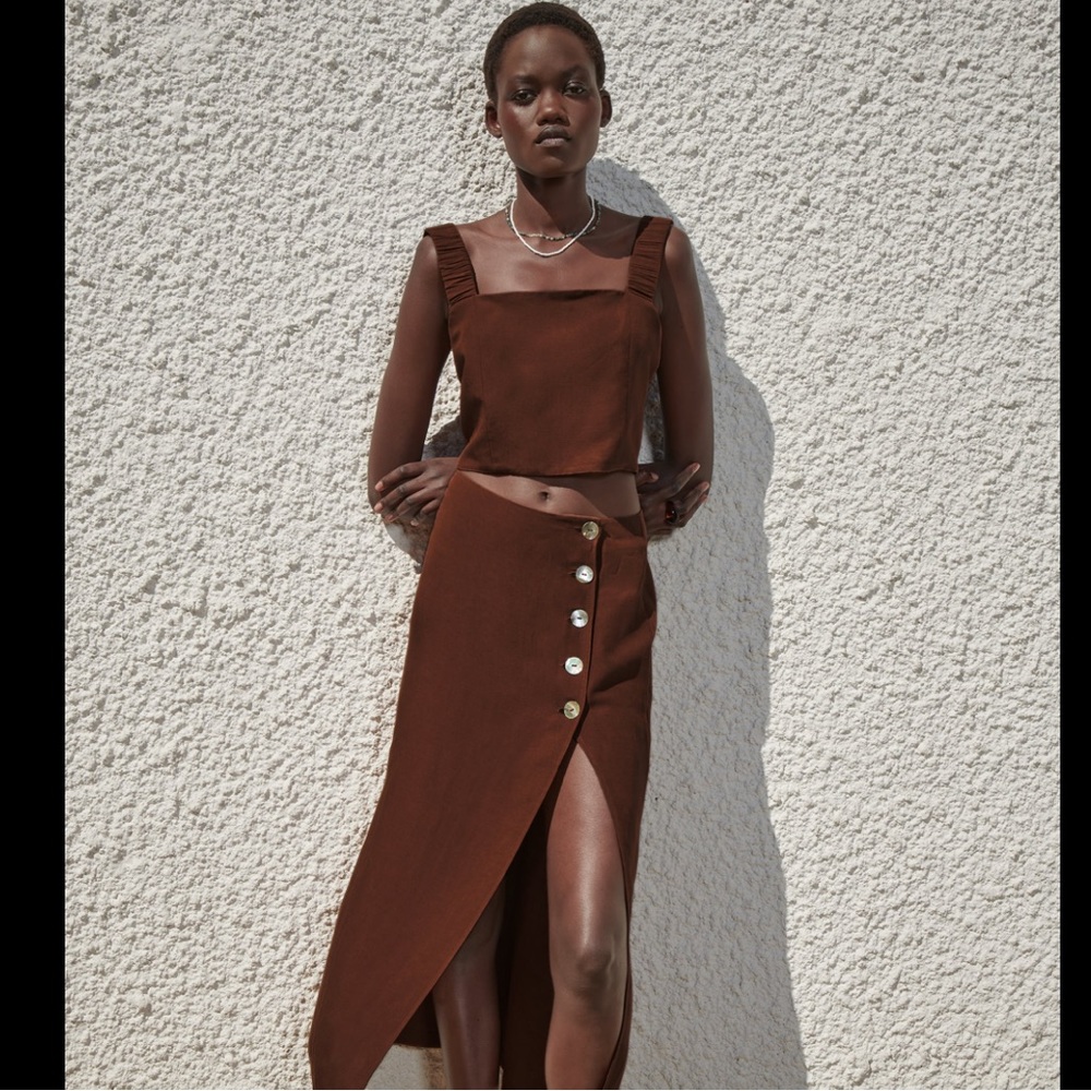 Zara Brown Two Piece Skirt Set